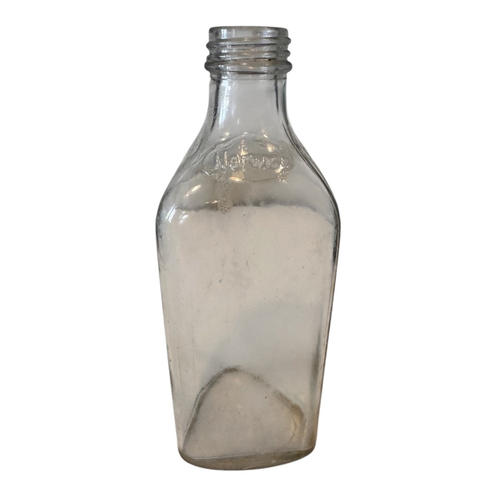 Vintage Norwich Clear Glass Apothecary Bottle Embossed Triangular Medicine Jar